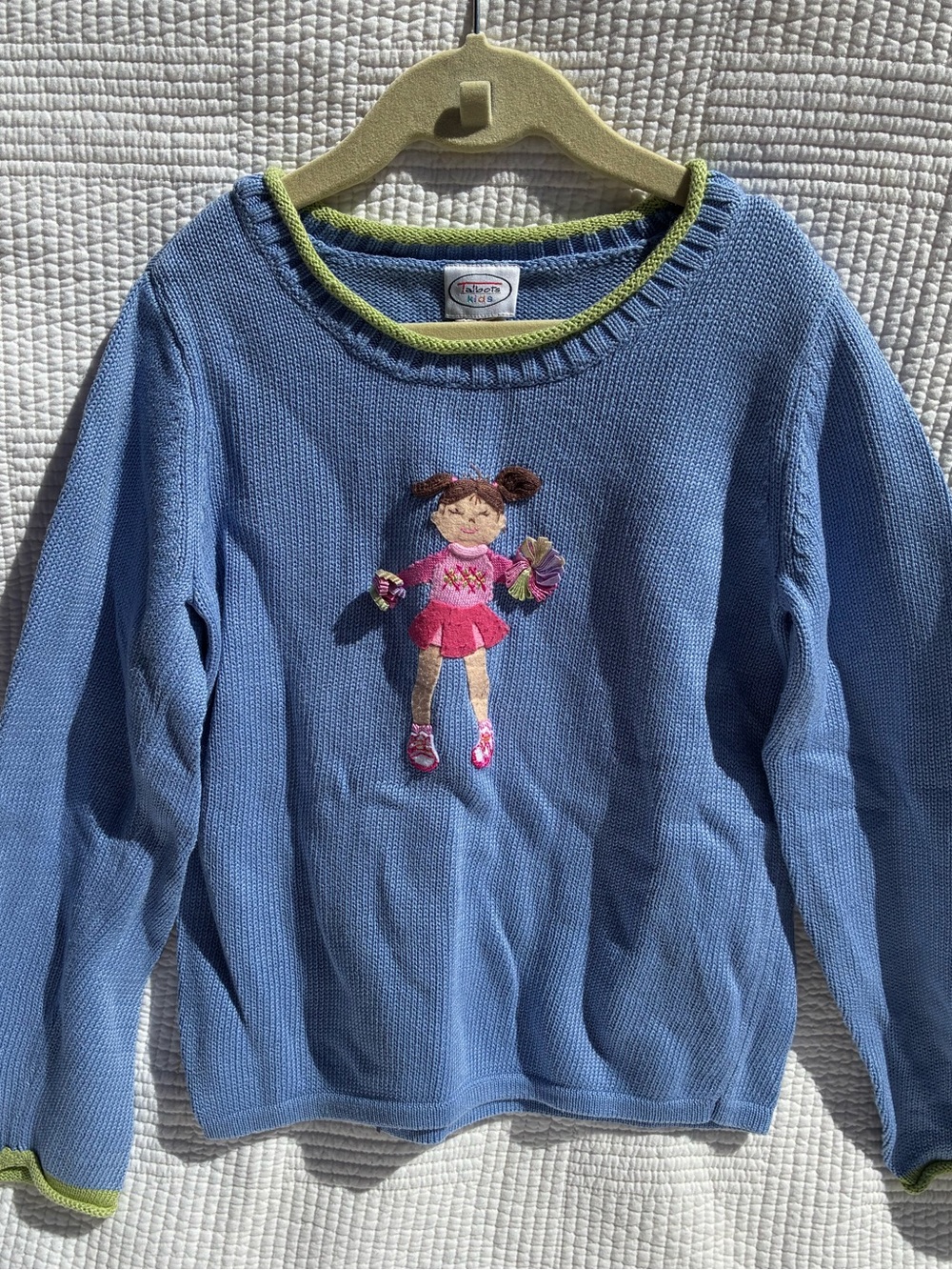 Vintage Talbots Kids Knit Sweater with Pink Doll Embroidery